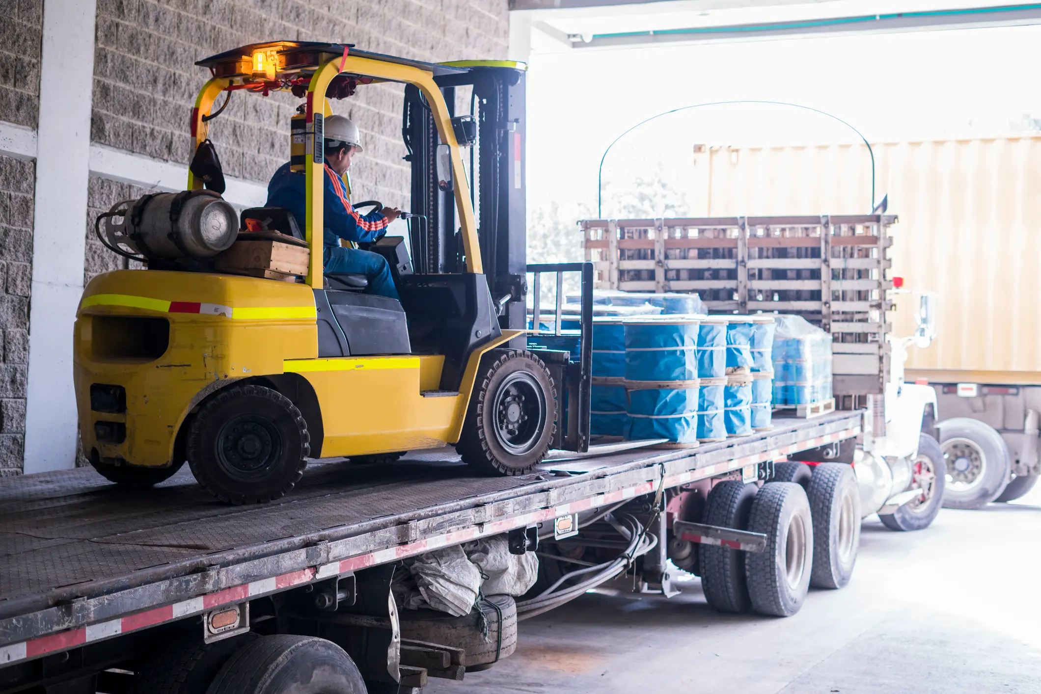 A forklift equipped with an industrial wheel system